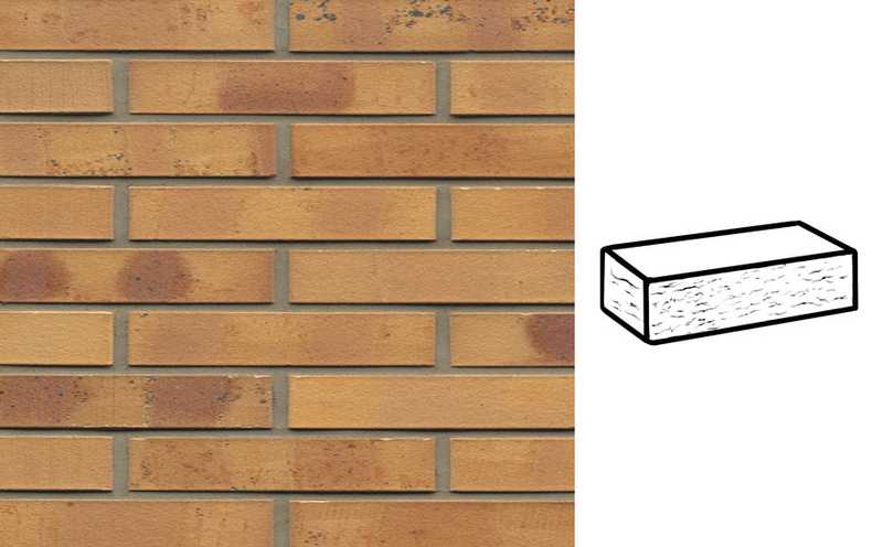 Кирпич клинкерный Muhr 06K Hellbraun-bunt Kohle рустик, 290х90х52 мм